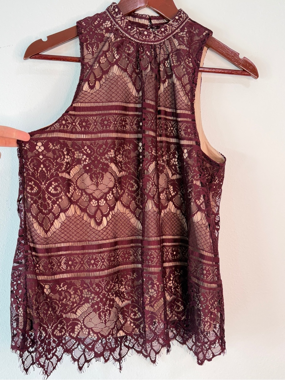 Lauren Conrad Burgandy Lace Overlay Halter‎ Tank Top Blouse Large Whimsigoth